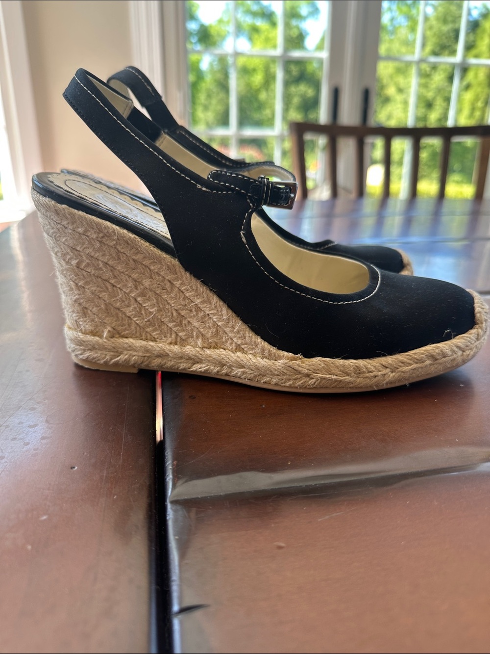 Franco Sarto Black Espadrille Wedge Slingback Shoes